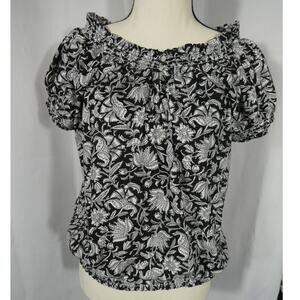 Chaps Petite XL Floral Black White Elastic Waist Sleeves Neckline Peasant